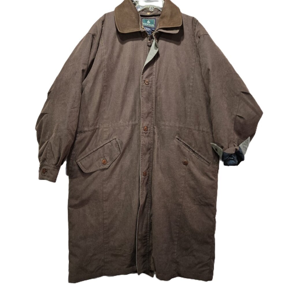 Rainforest Brown Down Parka Coat Men's L Long Jacket Leather Trim Heavyweight